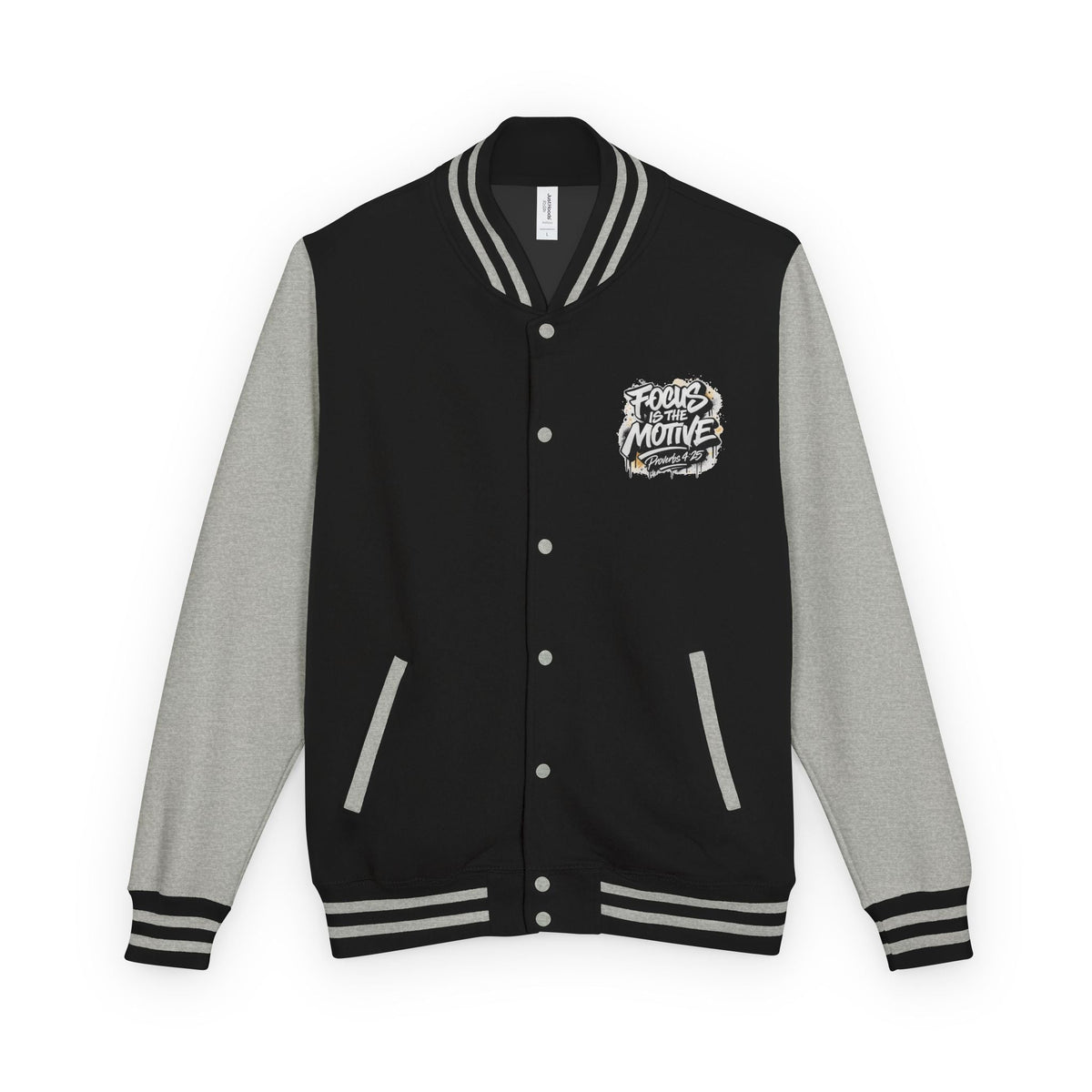 Focus Is The Motive Varsity Jacket — Proverbs 4:25 Inspirational Letterman