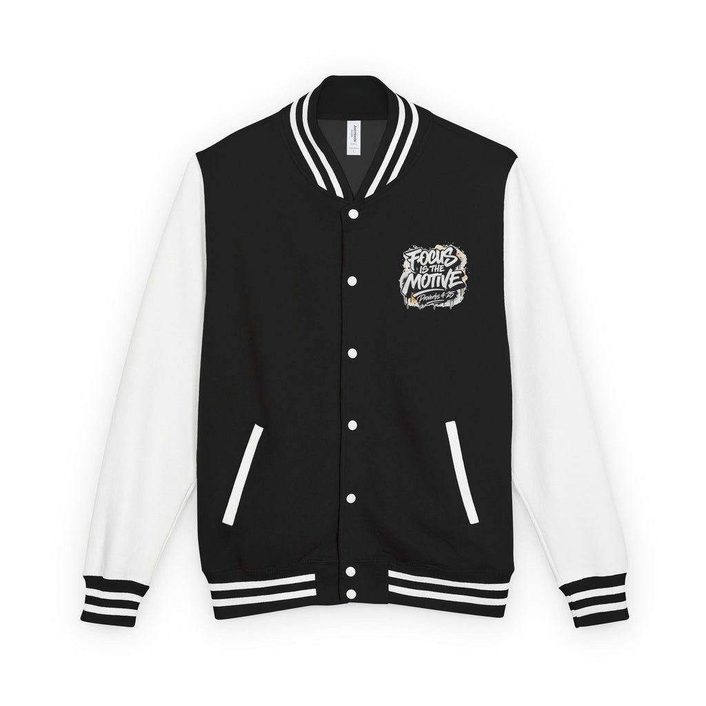 Focus Is The Motive Varsity Jacket — Proverbs 4:25 Inspirational Letterman