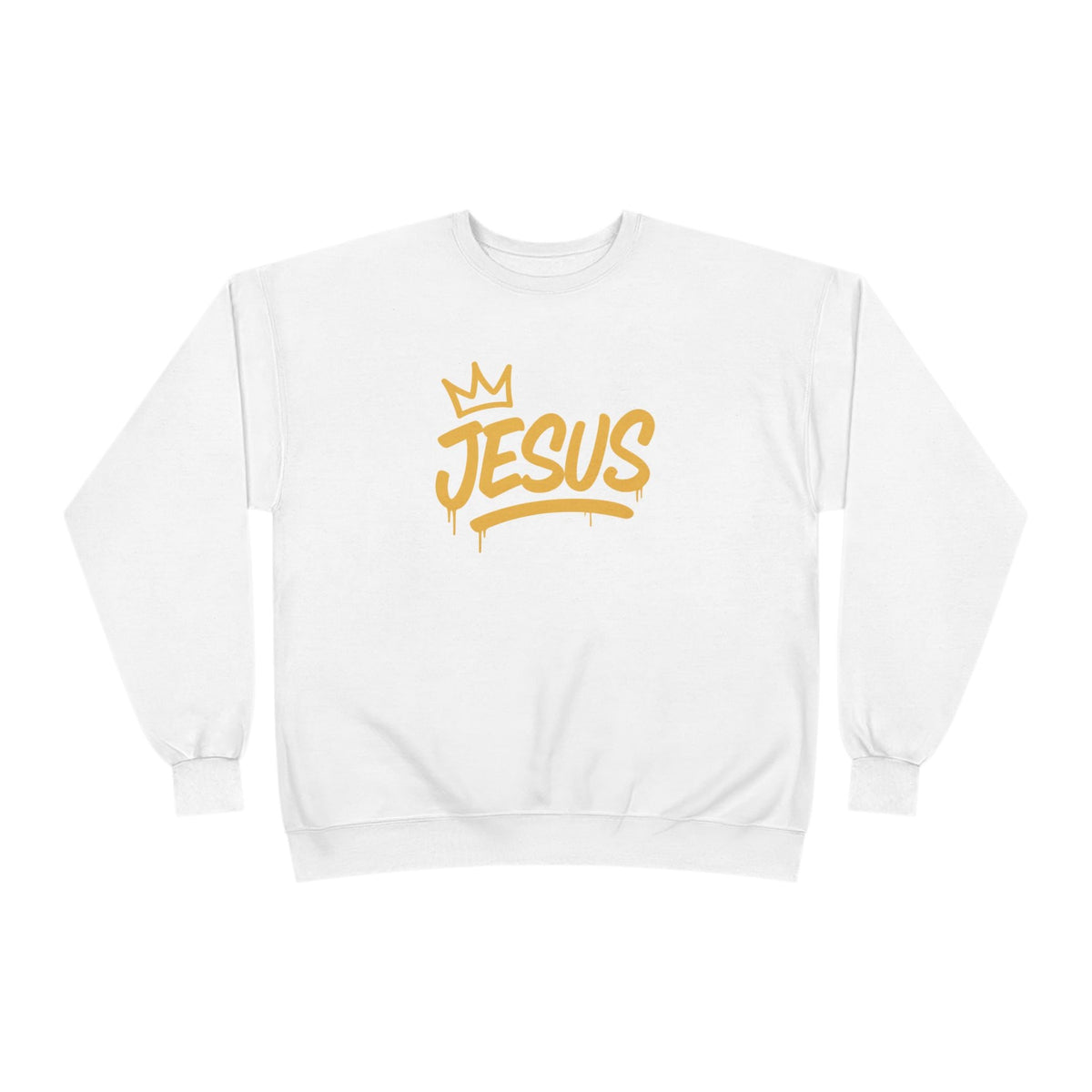 Jesus Crown Crewneck Sweatshirt — Gold Script Inspirational Pullover