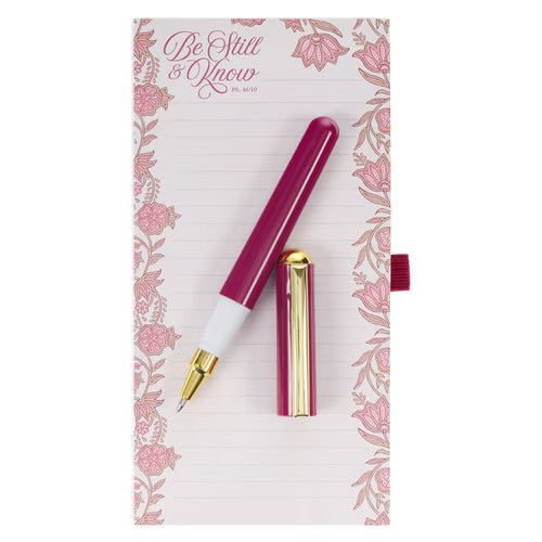 Be Still and Know Pink Spring Floral Notepad and Pen Set - Psalm 46:10 by Christian Art Gifts