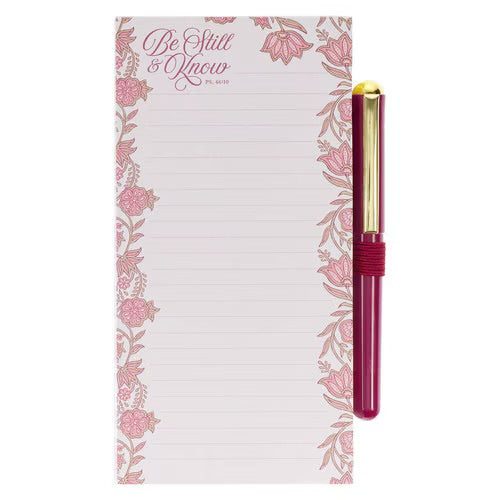 Be Still and Know Pink Spring Floral Notepad and Pen Set - Psalm 46:10 by Christian Art Gifts