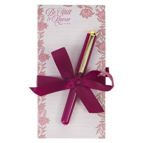 Be Still and Know Pink Spring Floral Notepad and Pen Set - Psalm 46:10 by Christian Art Gifts