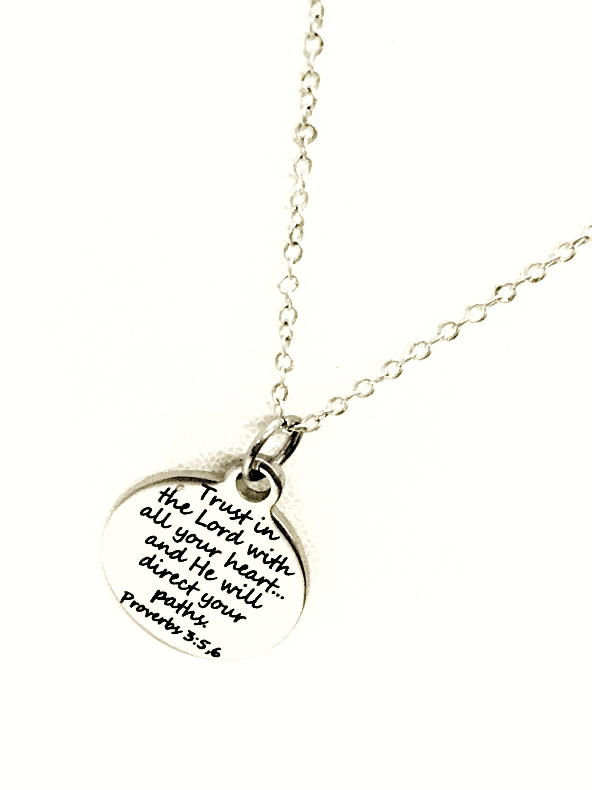 Christian Jewelry, Trust In The Lord With All Your Heart Necklace, Proverbs 3 5 and 6 Scripture Jewelry, Christian Gift, Bible Verse Jewelry