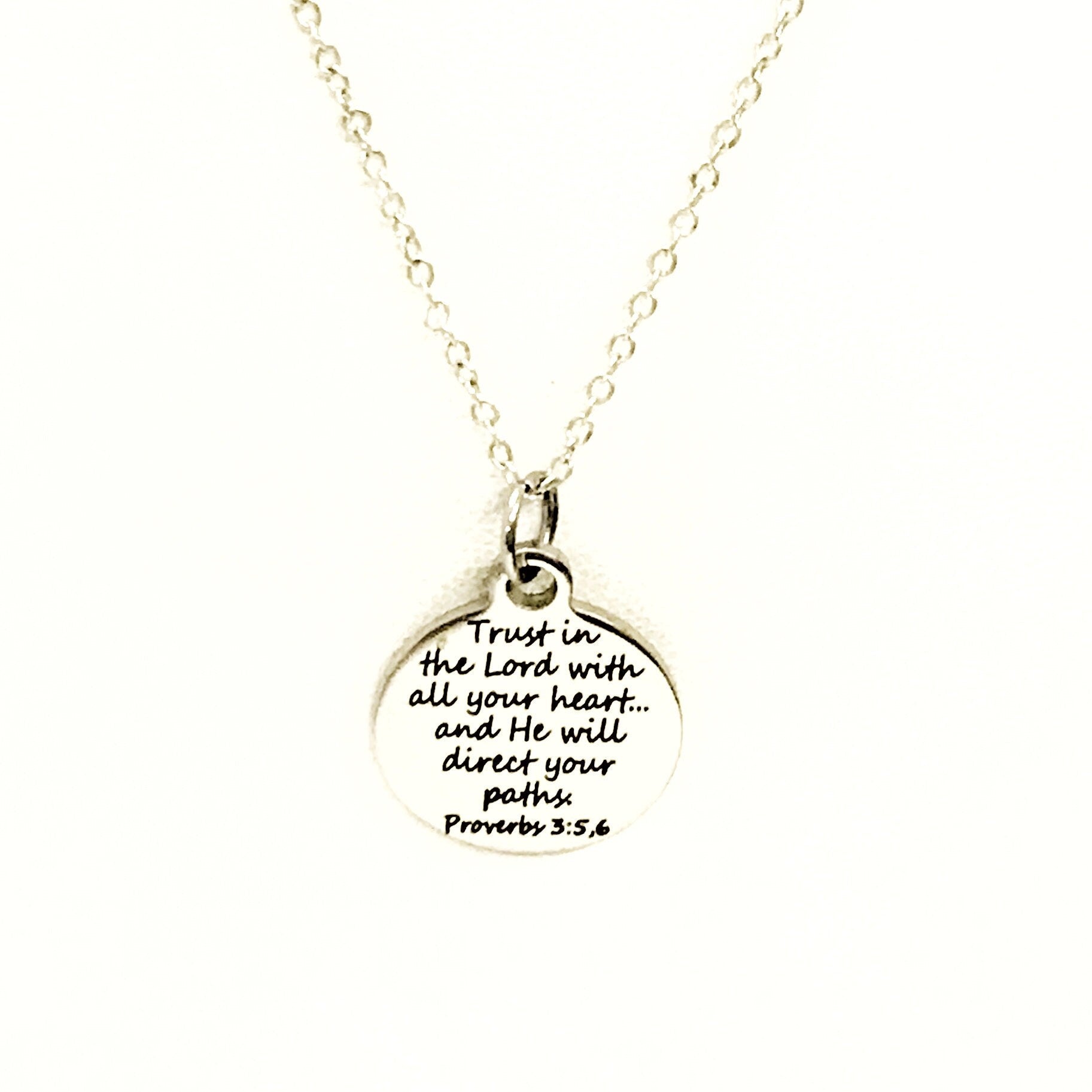 Christian Jewelry, Trust In The Lord With All Your Heart Necklace, Proverbs 3 5 and 6 Scripture Jewelry, Christian Gift, Bible Verse Jewelry