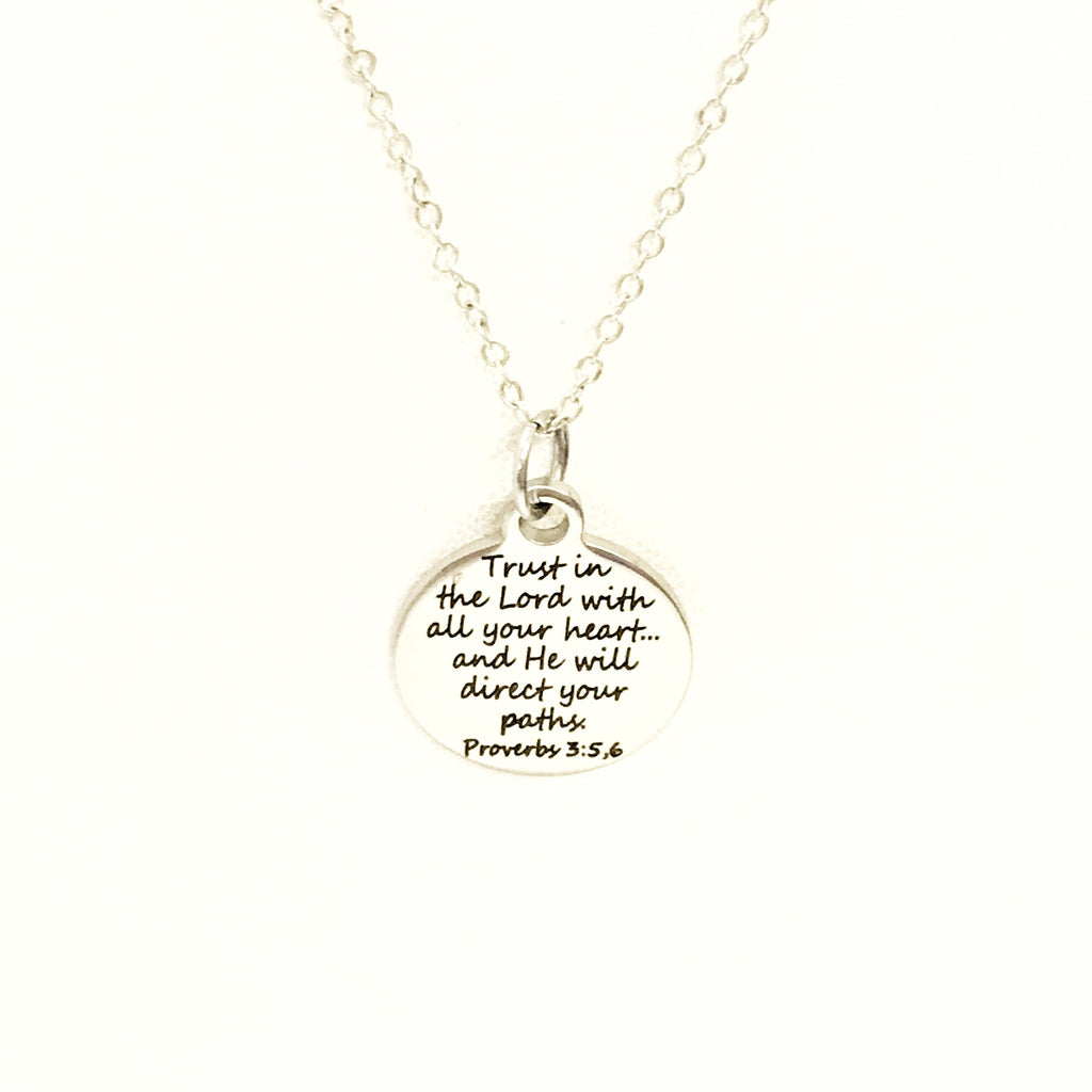 Christian Jewelry, Trust In The Lord With All Your Heart Necklace, Proverbs 3 5 and 6 Scripture Jewelry, Christian Gift, Bible Verse Jewelry